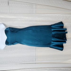 Trina Turk Teal Stretch Satin Sleeveless Sweetheart Neck Wiggle Dress Sz8